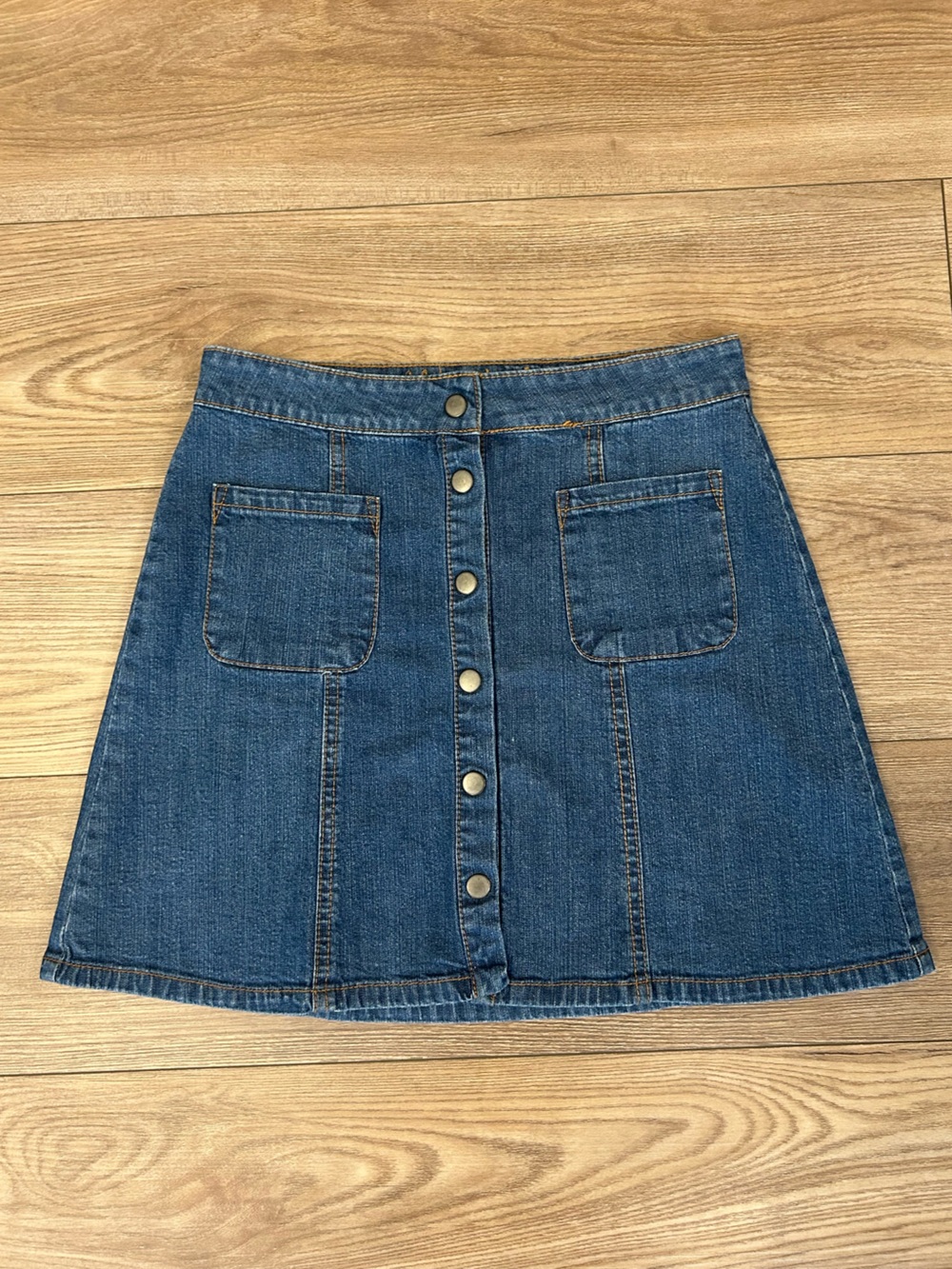 Blue Rein Premium Denim Skirt Size 9 Y2K Snap Front Dark Wash Juniors
